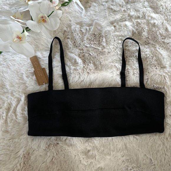 SKIMS Knit Swim Bandeau Top Onyx Size M - Picture 2 of 7